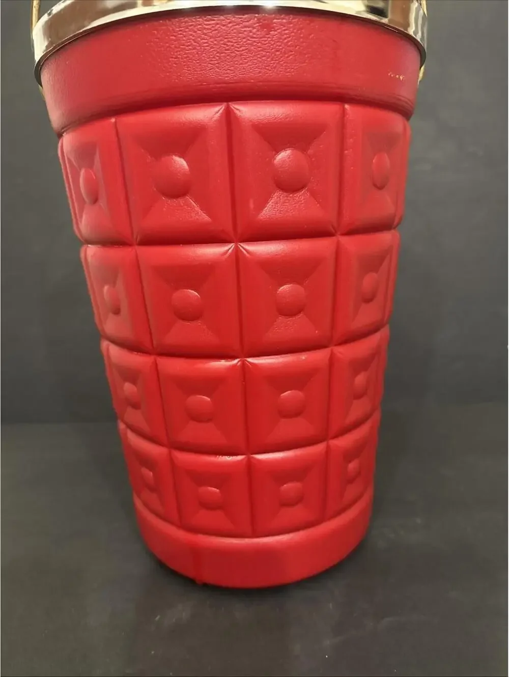 Vintage 1960’s Red Lustro Ware Plastic Ice Bucket With Gold-tone Accents. 14” H